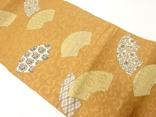 アンティーク　地紙に古典柄模様織出し袋帯（材料）